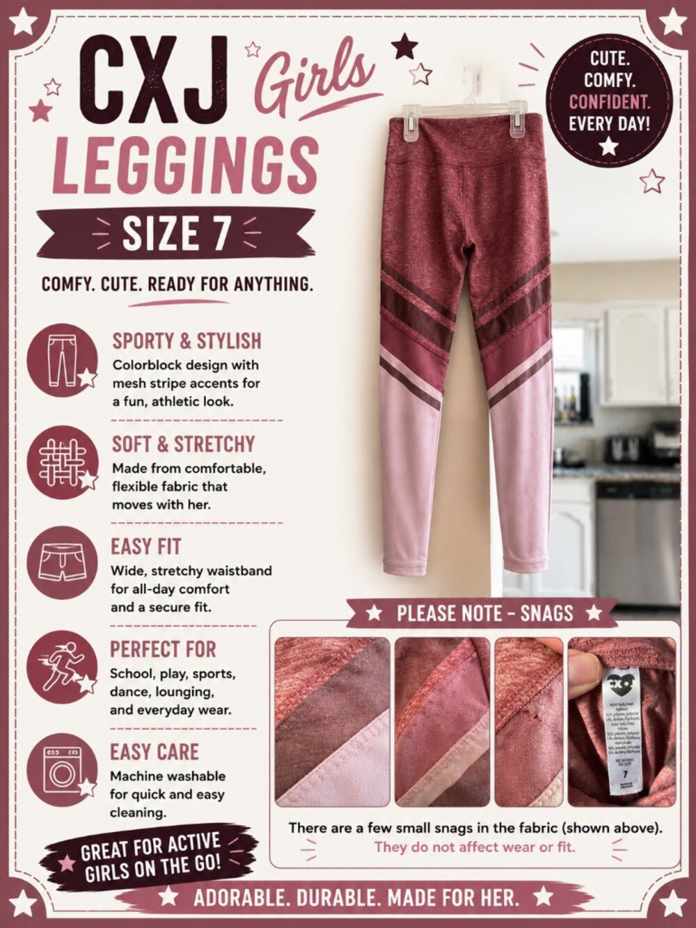 CXJ Girls Colorblock Leggings – Size 7